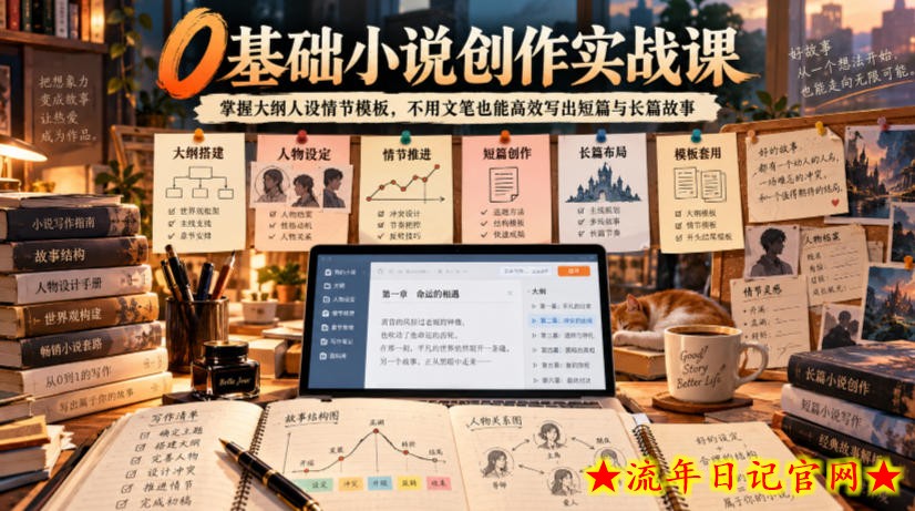 0基础小说创作实战课|掌握大纲人设情节模板,不用文笔也能高效写出短篇与长篇故事-流年日记