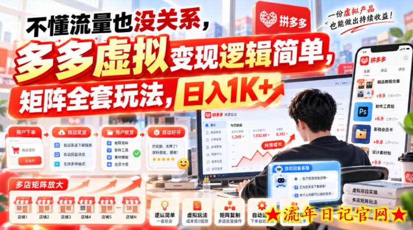不懂流量也没关系,多多虚拟变现逻辑简单,矩阵全套玩法,日入1K+【揭秘】-流年日记