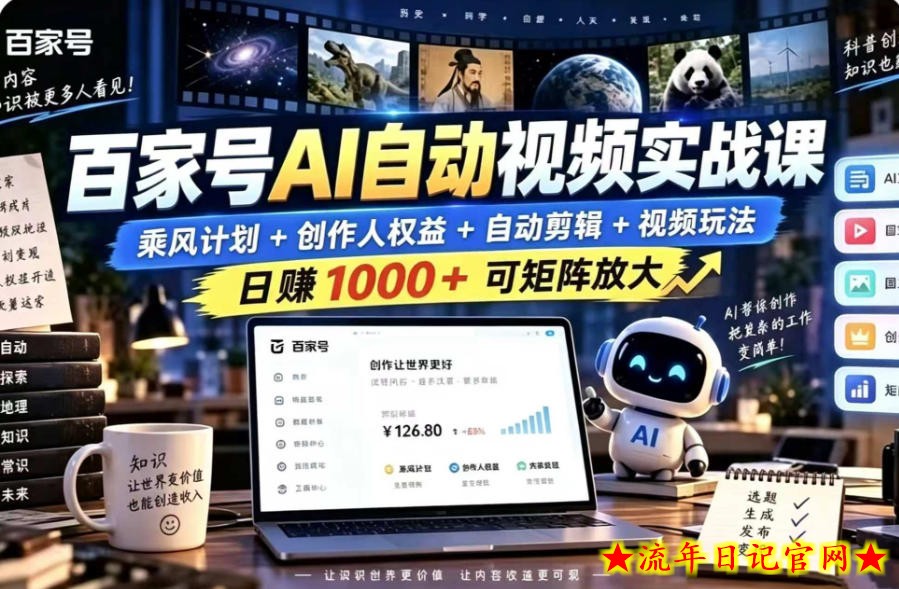 百家号自动矩阵玩法,长期可以做的项目,日入1k+,真正的睡后收入-流年日记