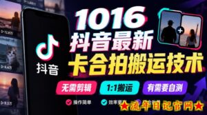 1016抖音最新卡合拍搬运技术，无需剪辑1:1搬运，有需要自测-流年日记