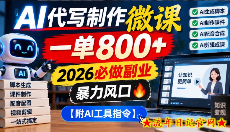 AI代写制作微课,一单800+,2026必做副业,暴力风口【附AI工具指令】【揭秘】-流年日记