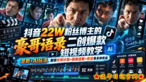 抖音22W粉丝博主的豪哥语录二创爆款短视频教学,混剪+AI玩法,解锁伙伴计划+剪映挂载+收徒等多种收益-流年日记