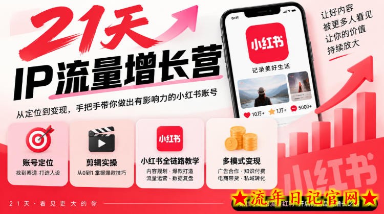 21天IP流量增长营,小红书全链路教学,账号定位剪辑实操,多模式变现系统课-流年日记