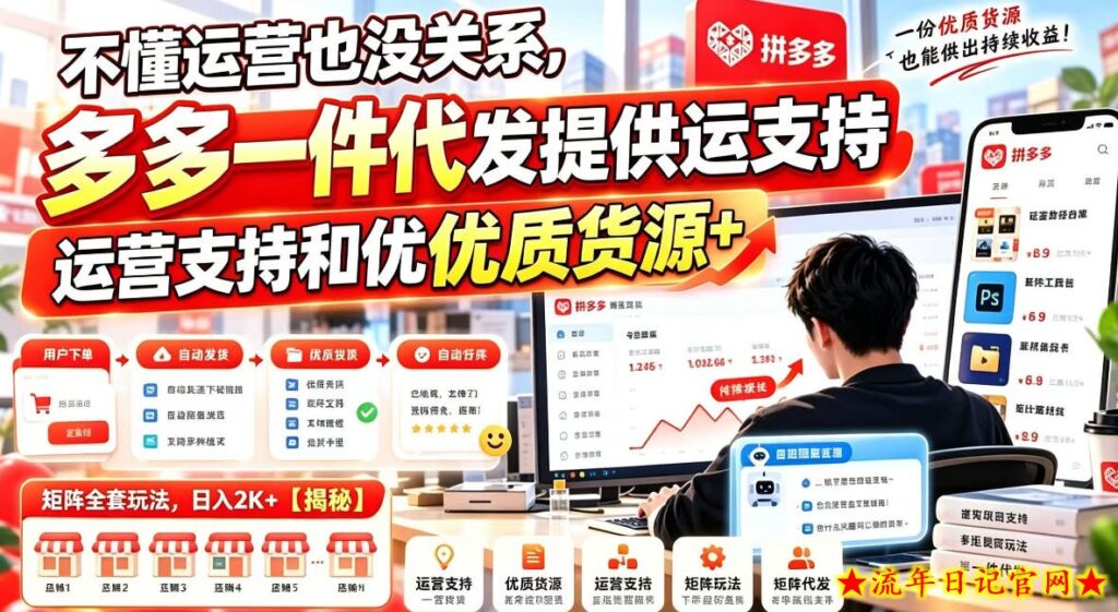 不懂运营也没关系，多多一件代发提供运营支持和优质货源，矩阵全套玩法，日入2K+【揭秘】-流年日记