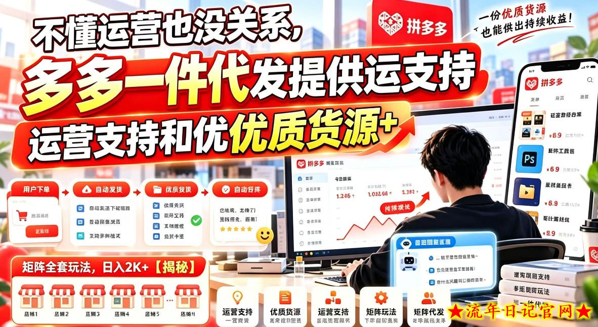 不懂运营也没关系，多多一件代发提供运营支持和优质货源，矩阵全套玩法，日入2K+【揭秘】