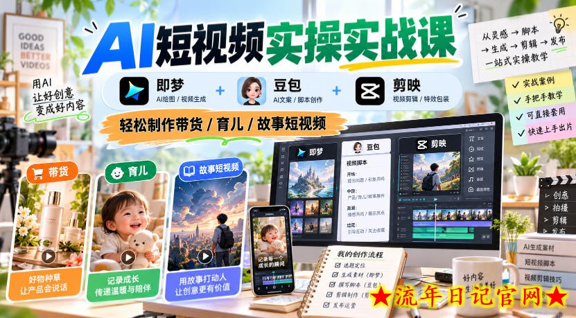 AI短视频实操实战课,即梦+豆包+剪映,轻松制作带货/育儿/故事短视频-流年日记