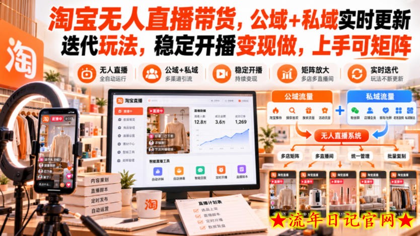 淘宝无人直播带货,公域+私域实时更新迭代玩法,稳定开播变现做,上手可矩阵【揭秘】-流年日记