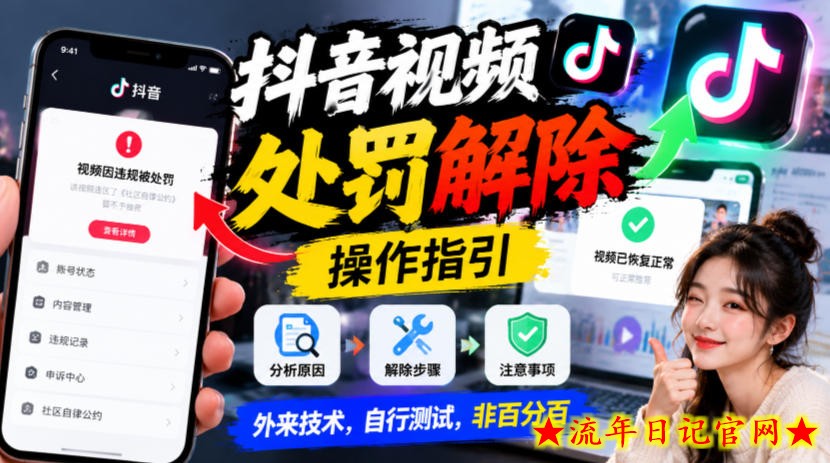 抖音视频处罚解除操作指引,外来技术,自行测试,非百分百-流年日记