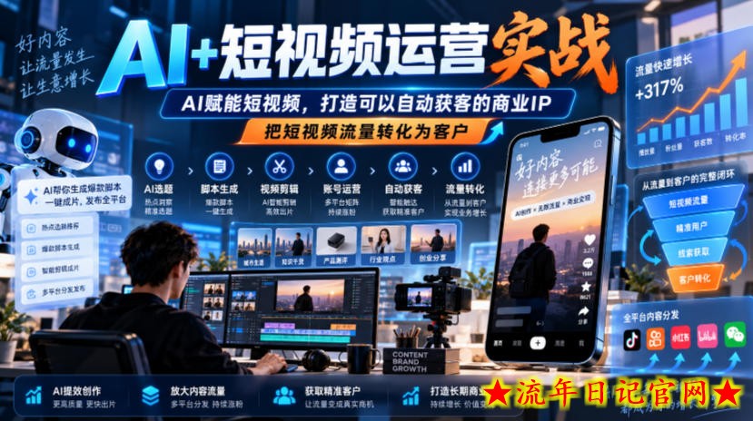 AI+短视频运营实战，AI赋能短视频，打造可以自动获客的商业IP，把短视频流量转化为客户