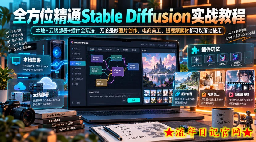 全方位精通Stable Diffusion实战教程｜本地+云端部署+插件全玩法，无论是做图片创作、电商美工、短视频素材都可以落地使用