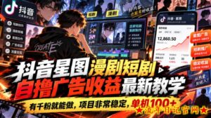 抖音星图漫剧短剧自撸广告收益最新教学,有千粉就能做,项目非常稳定,单机100+-流年日记
