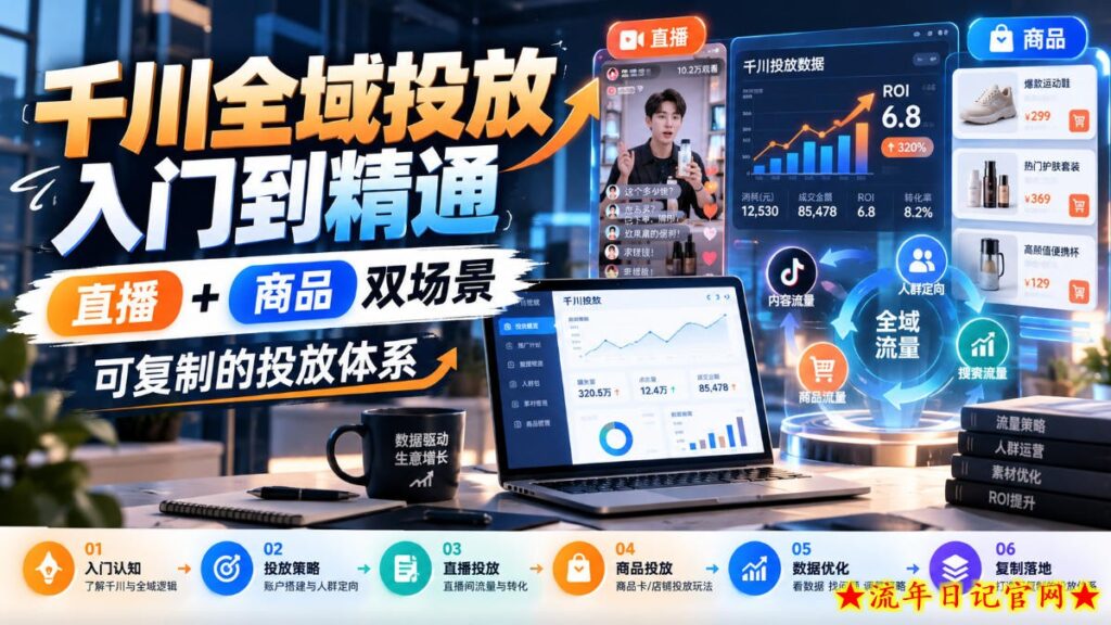 千川全域投放入门到精通,直播+商品双场景,可复制的投放体系-流年日记
