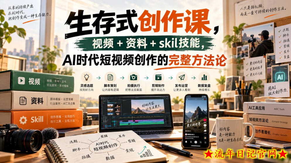 生存式创作课,视频+资料+skil技能,ai时代短视频创作的完整方法论-流年日记