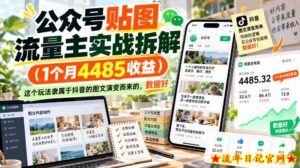 公众号贴图流量主实战拆解(1个月4485收益)，这个玩法隶属于抖音的图文演变而来的，数据好-流年日记
