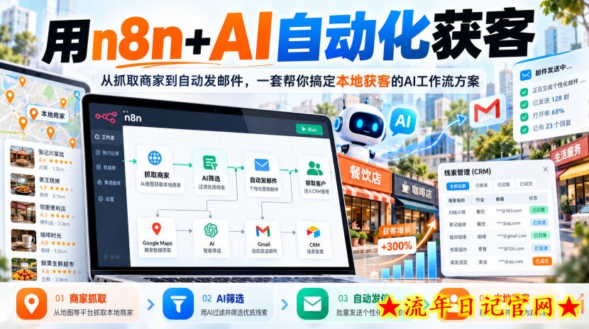 【无水印】用n8n+AI自动化获客,从抓取商家到自动发邮件,一套帮你搞定本地获客的AI工作流方案【原创双语字幕】-流年日记
