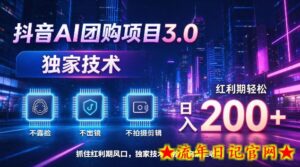 抖音AI团购项目3.0，独家技术，不露脸不出境不剪辑拍摄，红利期轻松日入200+【揭秘】-流年日记