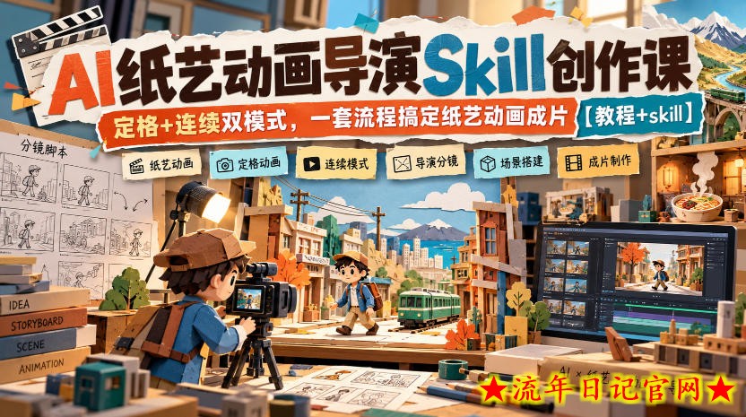 AI纸艺动画导演Skill创作课|定格+连续双模式,一套流程搞定纸艺动画成片【教程+skill】-流年日记