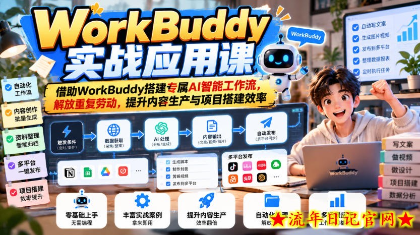 WorkBuddy实战应用课,借助WorkBuddy搭建专属AI智能工作流,解放重复劳动,提升内容生产与项目搭建效率-流年日记