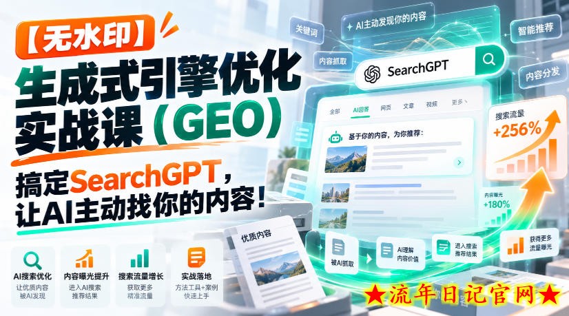 【无水印】生成式引擎优化(GEO)实战课:搞定SearchGPT,让AI主动找你的内容!【原创双语字幕】-流年日记