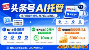 头条号AI托管,我提供视频,你发布,每天10分钟,月躺賺5000+【揭秘】-流年日记