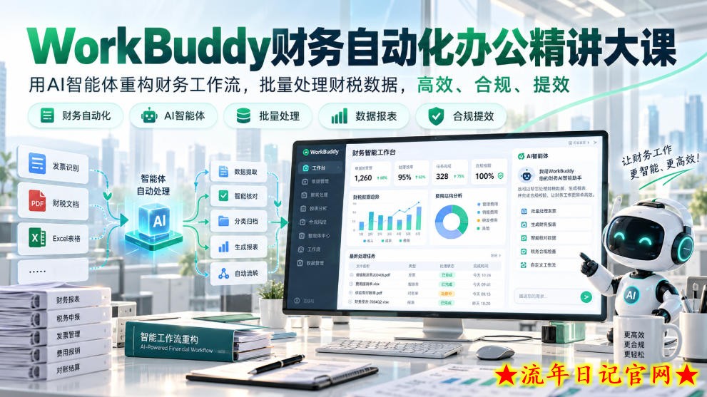 WorkBuddy财务自动化办公精讲大课，用AI智能体重构财务工作流，批量处理财税数据，高效、合规、提效-流年日记