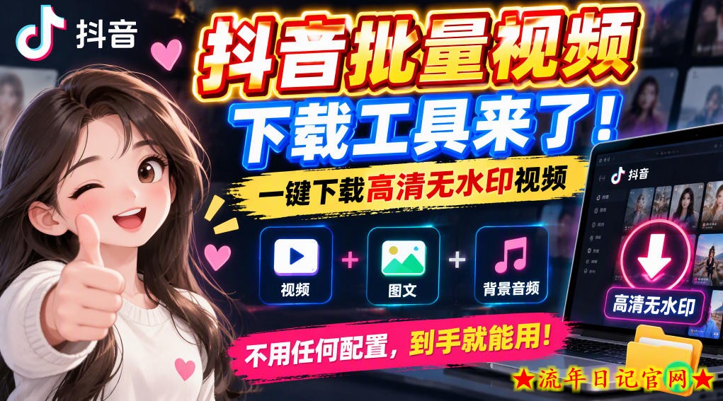 抖音批量视频下载工具，一键下载高清无水印视频，到手就能用-流年日记