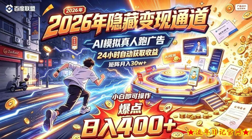 2026年别死磕自媒体，隐藏变现通道，AI模拟真人自动跑广告，小白即可操作，日入400+，矩阵月入可达到30w+【揭秘】-流年日记