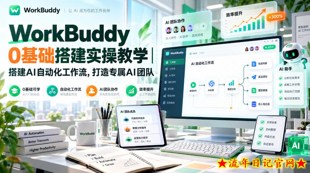 WorkBuddy 0基础搭建实操教学｜搭建AI自动化工作流，打造专属AI团队-流年日记
