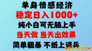 2026年暴力单身经济，稳定日入500-1k，不缺流量，流量极大，冷门小众赛道，可矩阵批量操作，门槛低小白轻松上手【揭秘】-流年日记