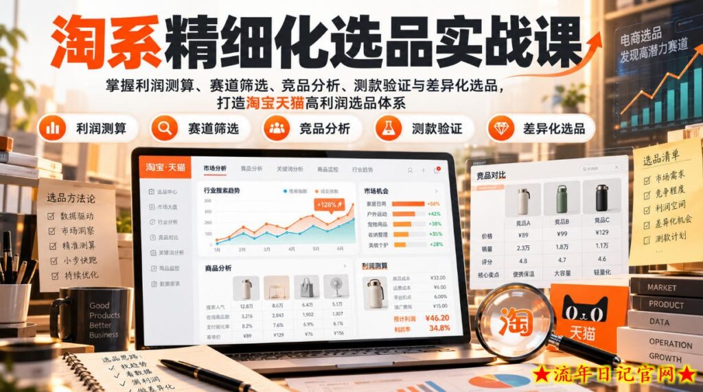 货架电商精细化选品实战课：掌握利润测算、赛道筛选、竞品分析、测款验证与差异化选品，打造淘宝天猫高利润选品体系-流年日记