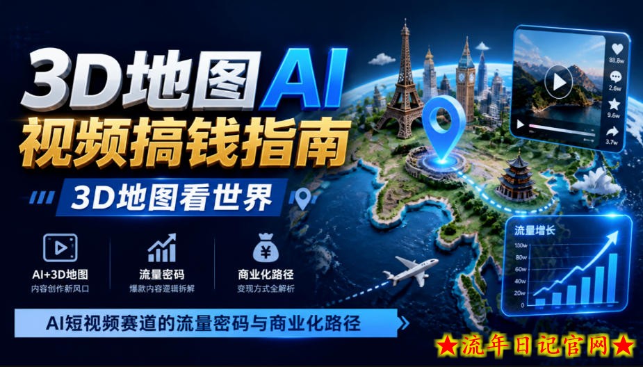 3D地图AI视频搞钱指南，3D地图看世界，AI短视频赛道的流量密码与商业化路径【文档】-流年日记