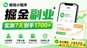 微信小程序掘金副业,实测7天到手1700+,小白友好,不用人脉、不用经验,5分钟上手【揭秘】-流年日记