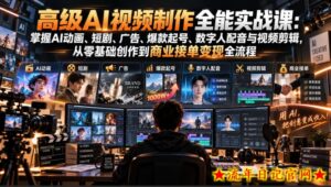 高级AI视频制作全能实战课:掌握AI动画、短剧、广告、爆款起号、数字人配音与视频剪辑,从零基础创作到商业接单变现全流程-流年日记