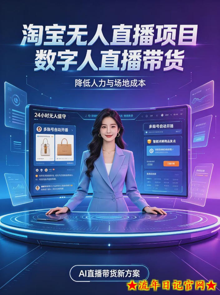 淘宝AI无人直播带货，24小时自动开播低门槛副业，无需真人长时间出镜，持续引流出单【揭秘】-流年日记