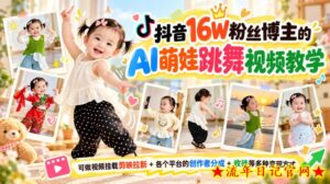 抖音16W粉丝博主的AI萌娃跳舞视频教学,可做视频挂载剪映拉新+各个平台的创作者分成+收徒等多种变现方式,单月1W+-流年日记