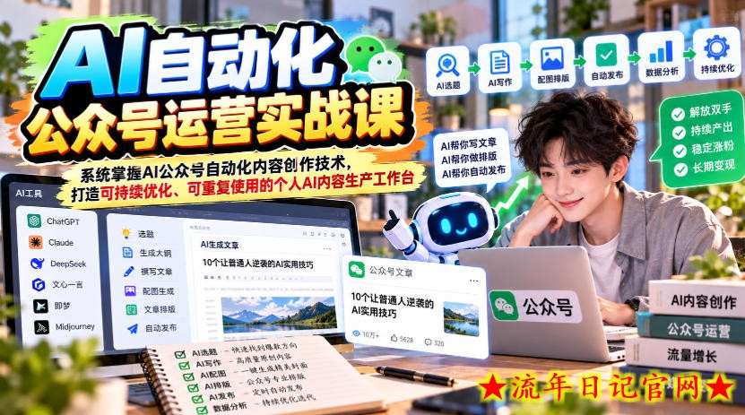 AI自动化公众号运营实战课，系统掌握AI公众号自动化内容创作技术，打造可持续优化、可重复使用的个人AI内容生产工作台-流年日记